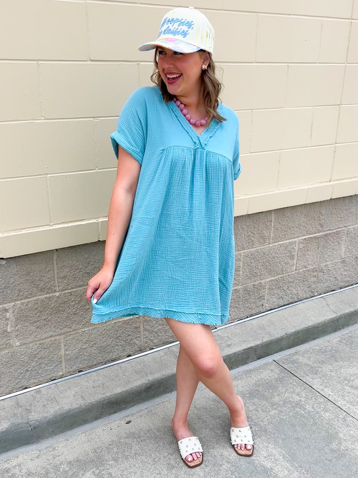 Coastal Breeze Linen Mini Dress - The Pink Pineapple 850