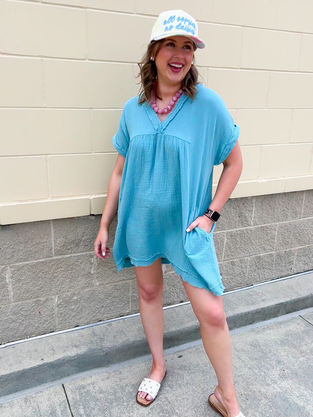 Coastal Breeze Linen Mini Dress - The Pink Pineapple 850