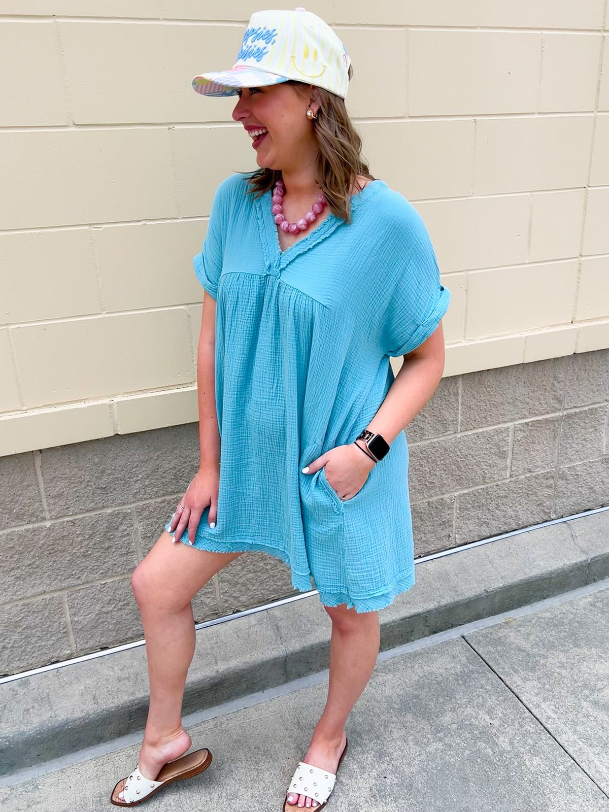 Coastal Breeze Linen Mini Dress - The Pink Pineapple 850