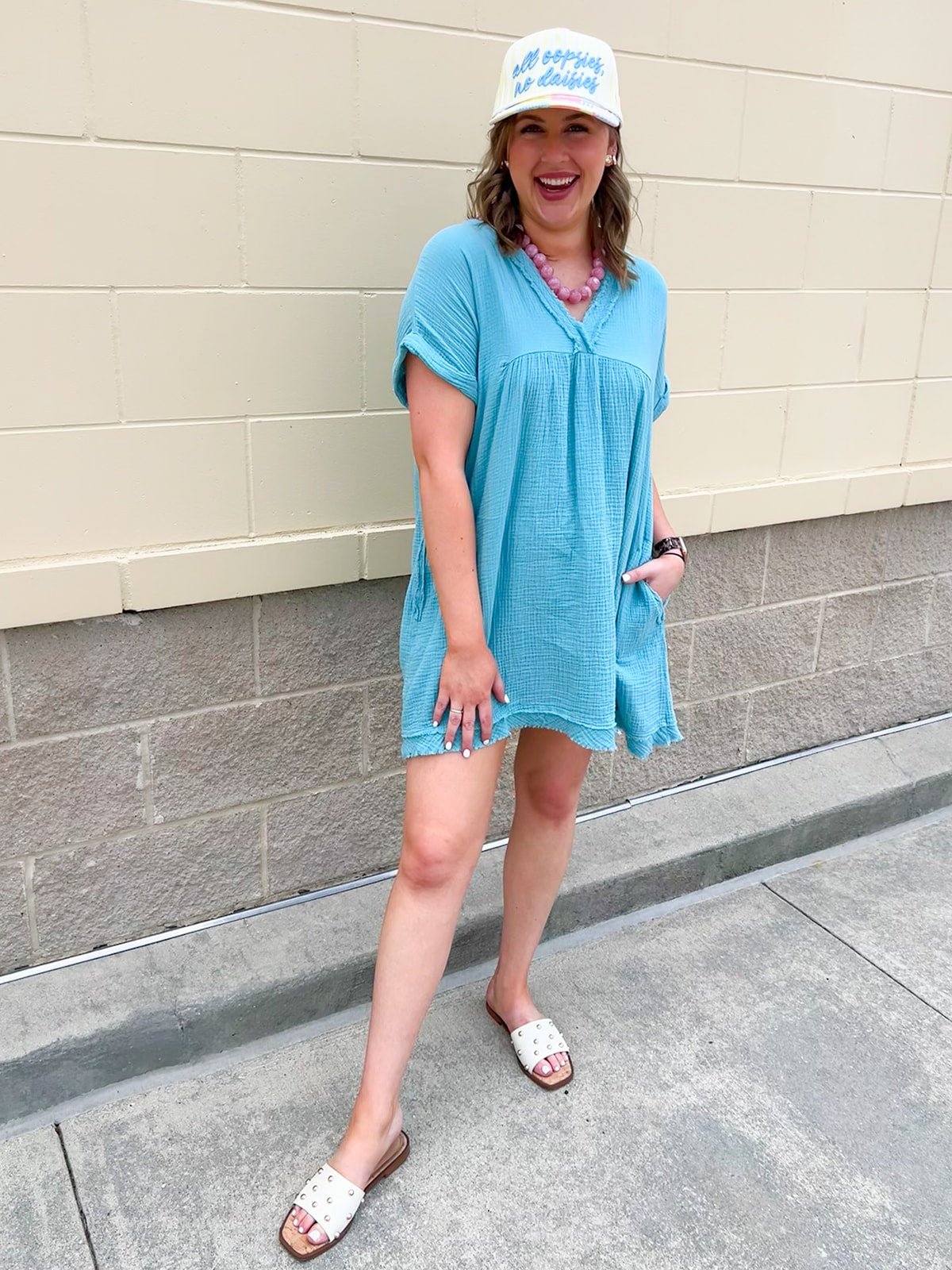 Coastal Breeze Linen Mini Dress - The Pink Pineapple 850