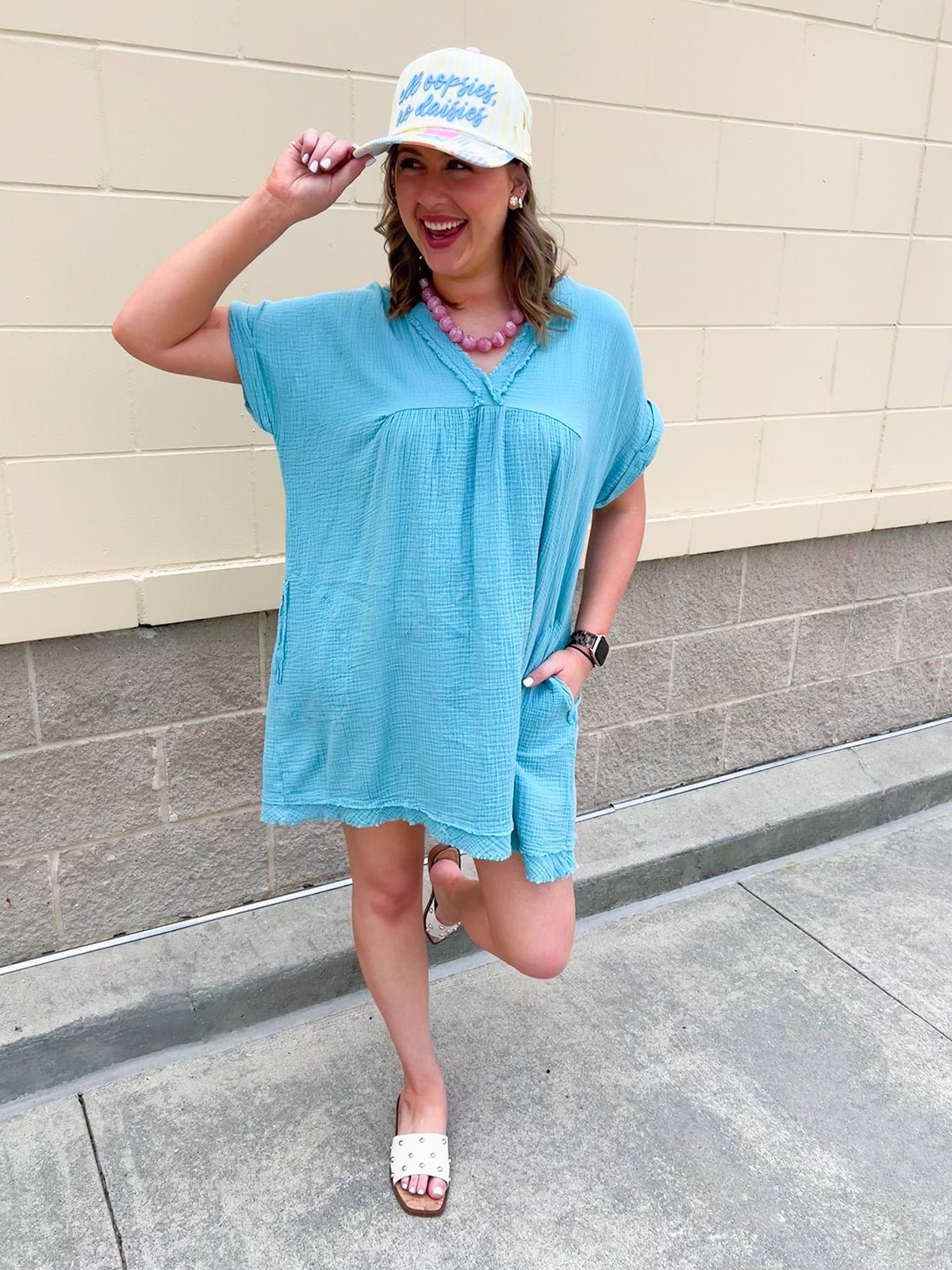 Coastal Breeze Linen Mini Dress - The Pink Pineapple 850