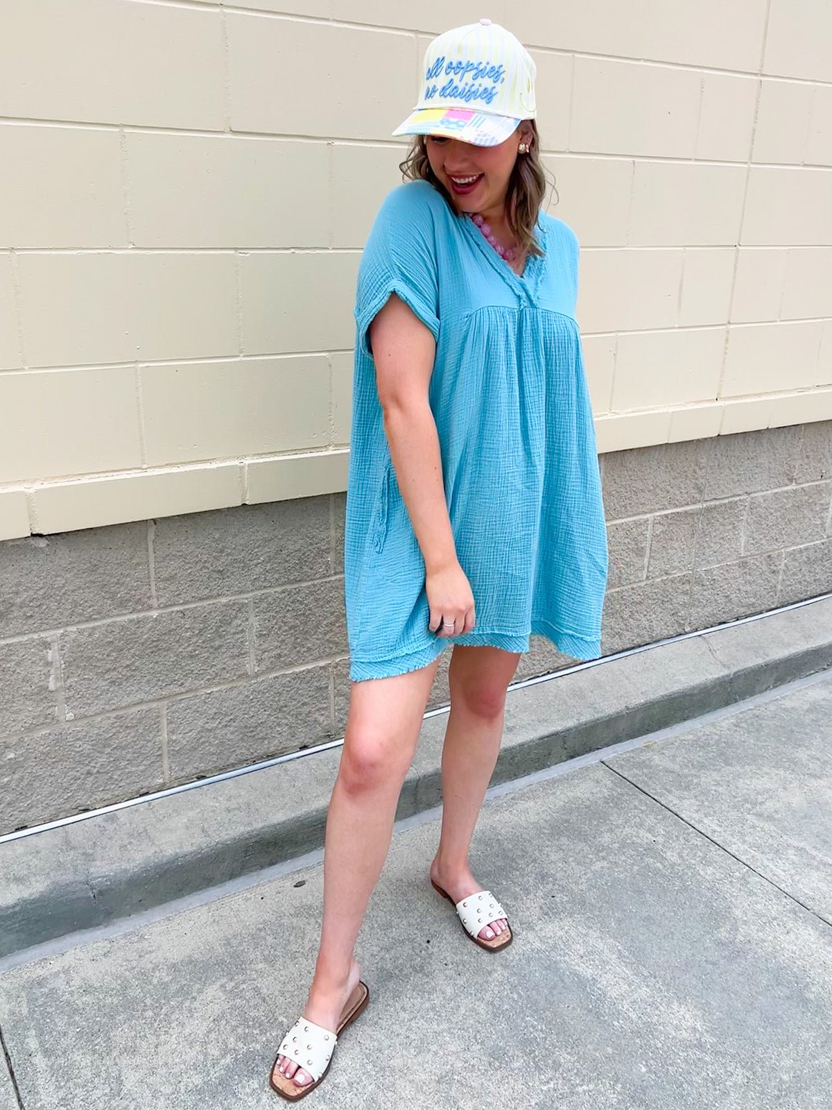 Coastal Breeze Linen Mini Dress - The Pink Pineapple 850