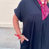 Coastal Breeze Linen Mini Dress in Black - The Pink Pineapple 850