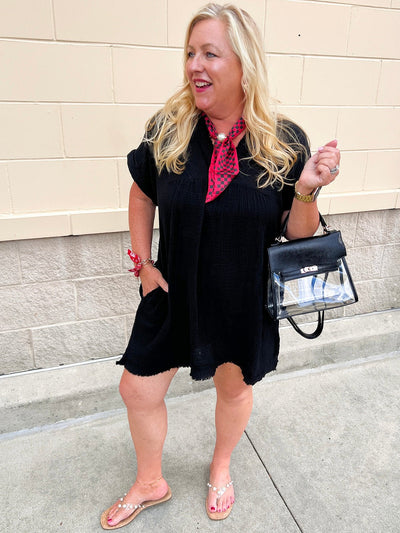 Coastal Breeze Linen Mini Dress in Black - The Pink Pineapple 850
