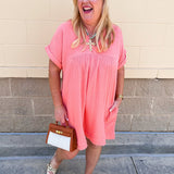 Coastal Breeze Linen Mini Dress in Coral - The Pink Pineapple 850
