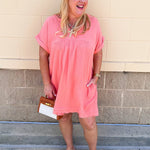 Coastal Breeze Linen Mini Dress in Coral - The Pink Pineapple 850