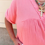 Coastal Breeze Linen Mini Dress in Coral - The Pink Pineapple 850