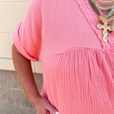 Coastal Breeze Linen Mini Dress in Coral - The Pink Pineapple 850