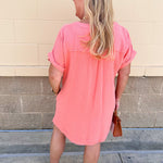 Coastal Breeze Linen Mini Dress in Coral - The Pink Pineapple 850