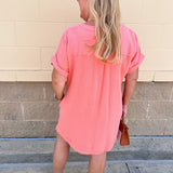 Coastal Breeze Linen Mini Dress in Coral - The Pink Pineapple 850