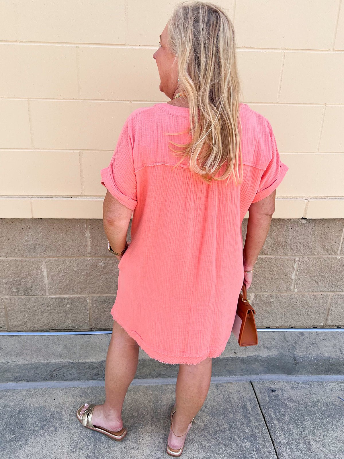 Coastal Breeze Linen Mini Dress in Coral - The Pink Pineapple 850