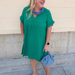 Coastal Breeze Linen Mini Dress in Kelly Green - The Pink Pineapple 850