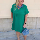 Coastal Breeze Linen Mini Dress in Kelly Green - The Pink Pineapple 850