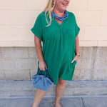 Coastal Breeze Linen Mini Dress in Kelly Green - The Pink Pineapple 850