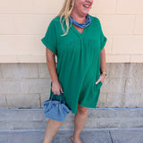 Coastal Breeze Linen Mini Dress in Kelly Green - The Pink Pineapple 850