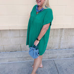 Coastal Breeze Linen Mini Dress in Kelly Green - The Pink Pineapple 850