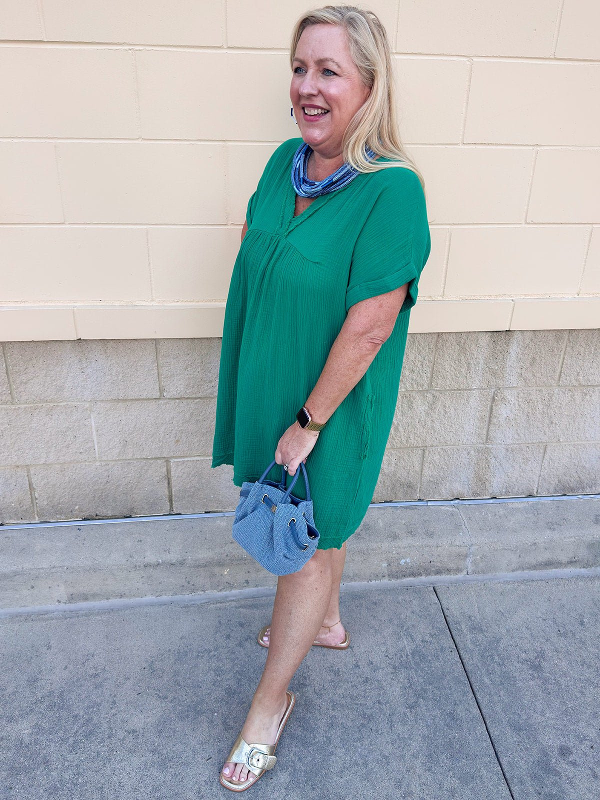 Coastal Breeze Linen Mini Dress in Kelly Green - The Pink Pineapple 850