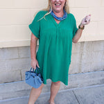 Coastal Breeze Linen Mini Dress in Kelly Green - The Pink Pineapple 850