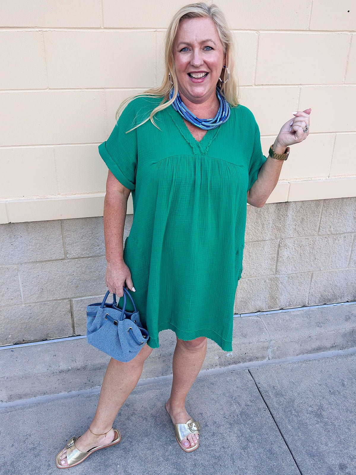Coastal Breeze Linen Mini Dress in Kelly Green - The Pink Pineapple 850