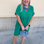 Coastal Breeze Linen Mini Dress in Kelly Green - The Pink Pineapple 850