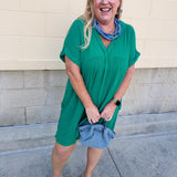 Coastal Breeze Linen Mini Dress in Kelly Green - The Pink Pineapple 850