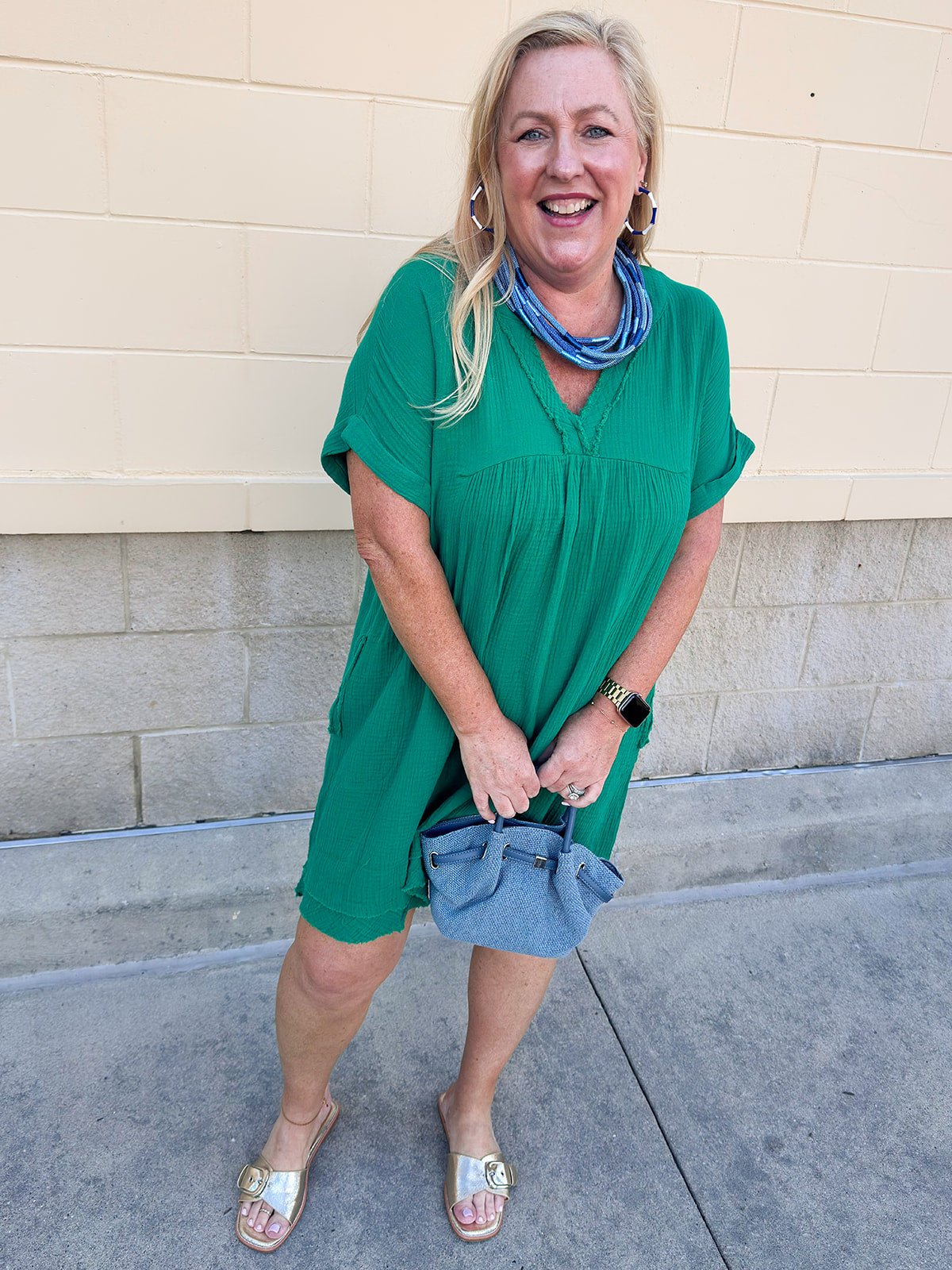 Coastal Breeze Linen Mini Dress in Kelly Green - The Pink Pineapple 850