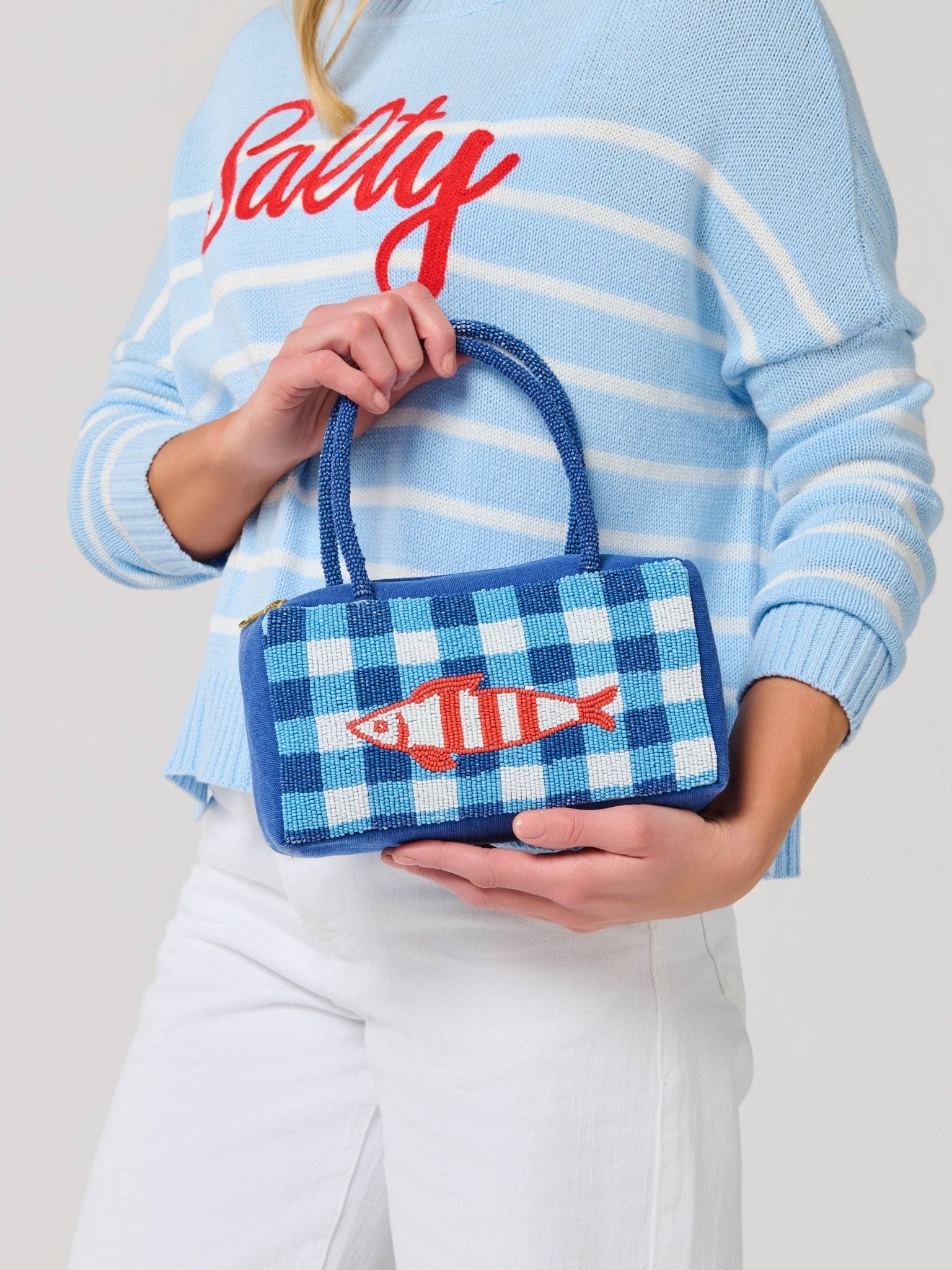 Coastal Check Beaded Mini Tote Bag - The Pink Pineapple 850