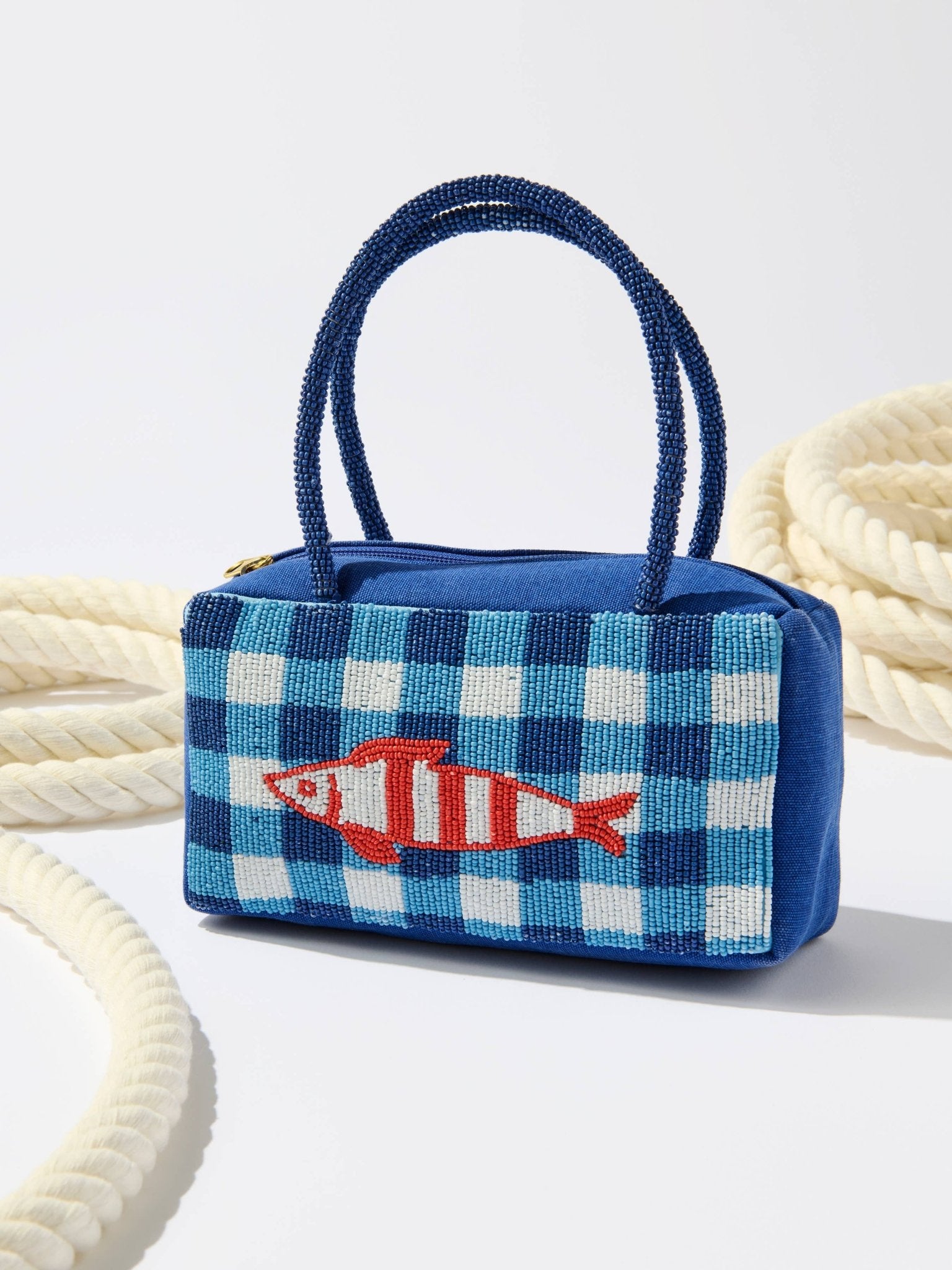 Coastal Check Beaded Mini Tote Bag - The Pink Pineapple 850