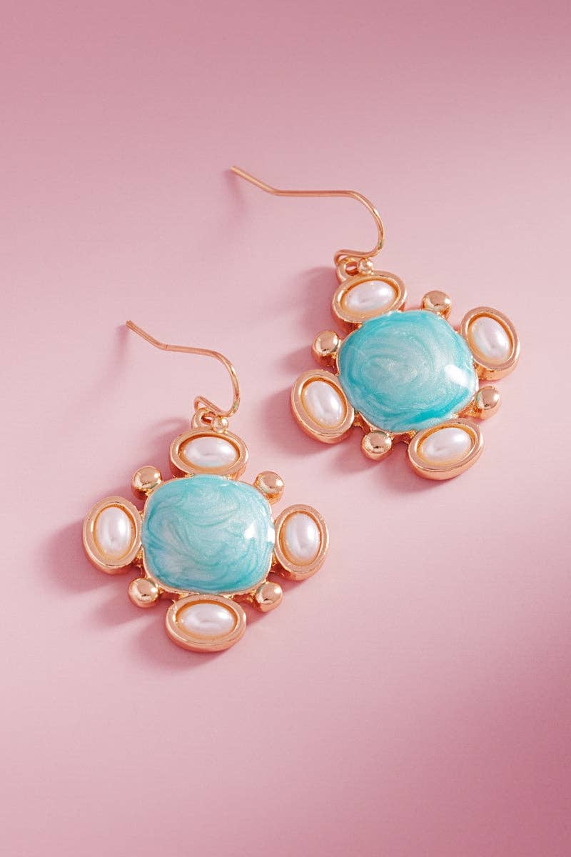Coastal Chic Pearl Square Earrings in Turquoise - The Pink Pineapple 850