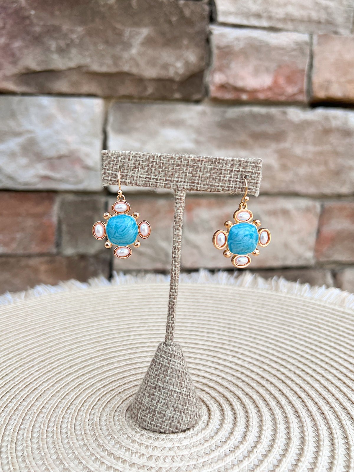 Coastal Chic Pearl Square Earrings in Turquoise - The Pink Pineapple 850