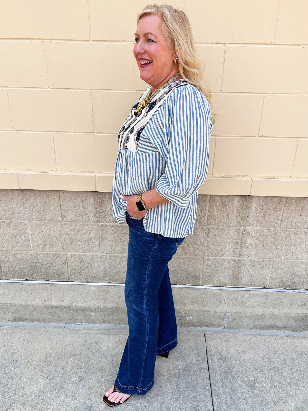 Coastal Garden Stripe Blouse - The Pink Pineapple 850