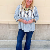 Coastal Garden Stripe Blouse - The Pink Pineapple 850