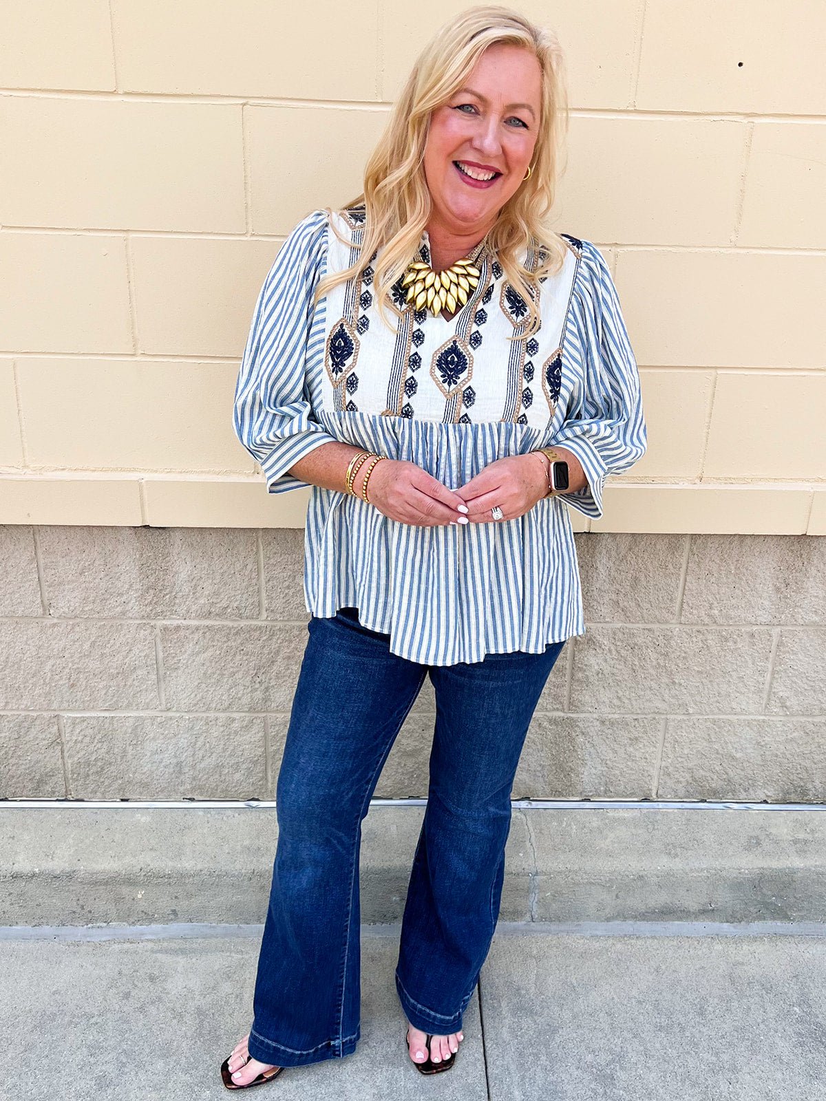 Coastal Garden Stripe Blouse - The Pink Pineapple 850