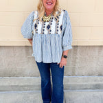 Coastal Garden Stripe Blouse - The Pink Pineapple 850