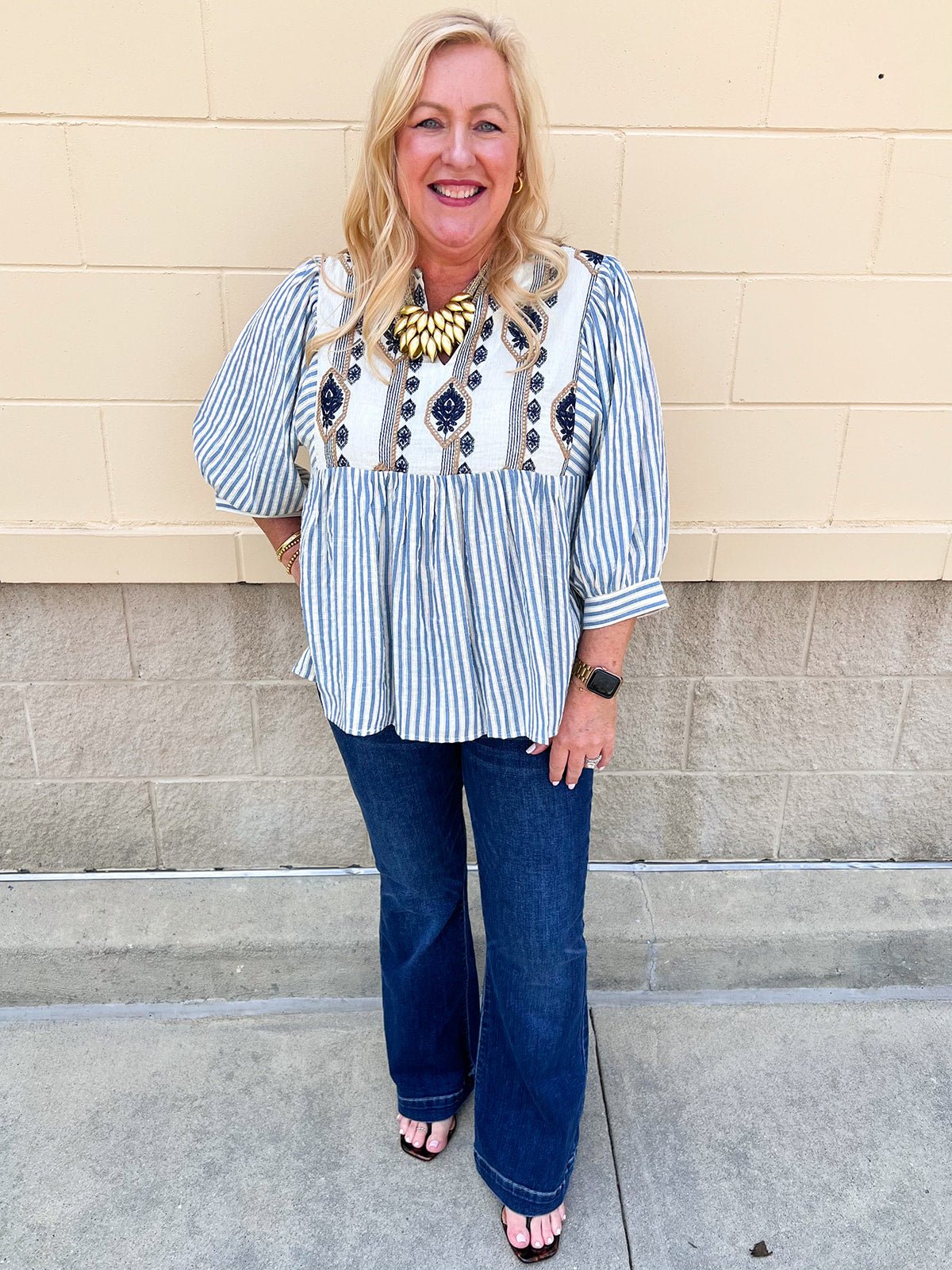 Coastal Garden Stripe Blouse - The Pink Pineapple 850