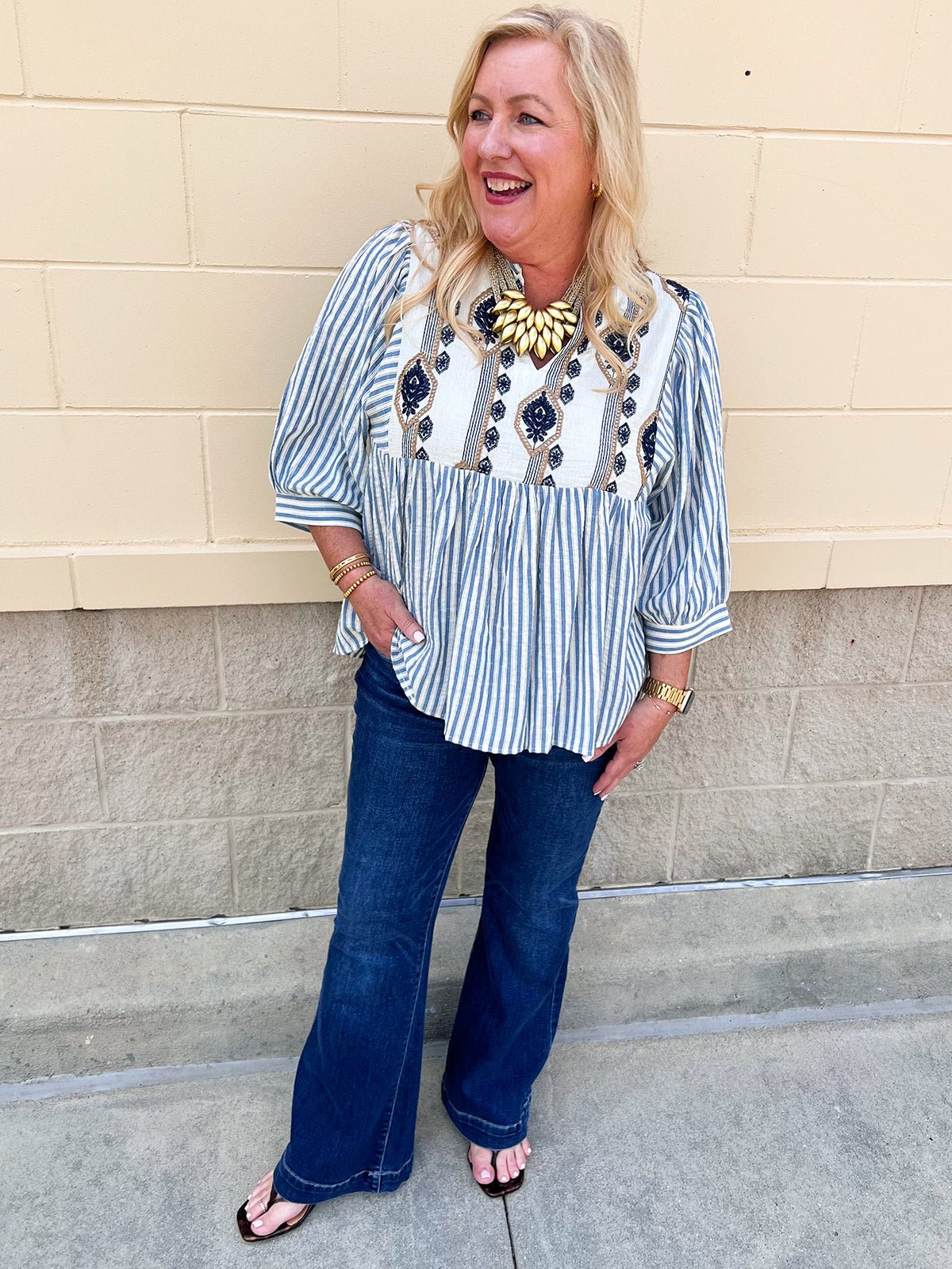 Coastal Garden Stripe Blouse - The Pink Pineapple 850