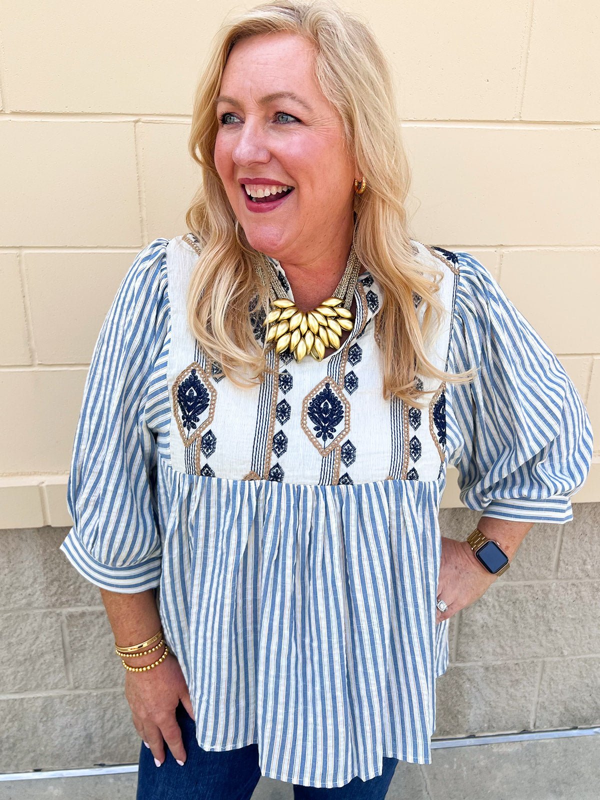 Coastal Garden Stripe Blouse - The Pink Pineapple 850