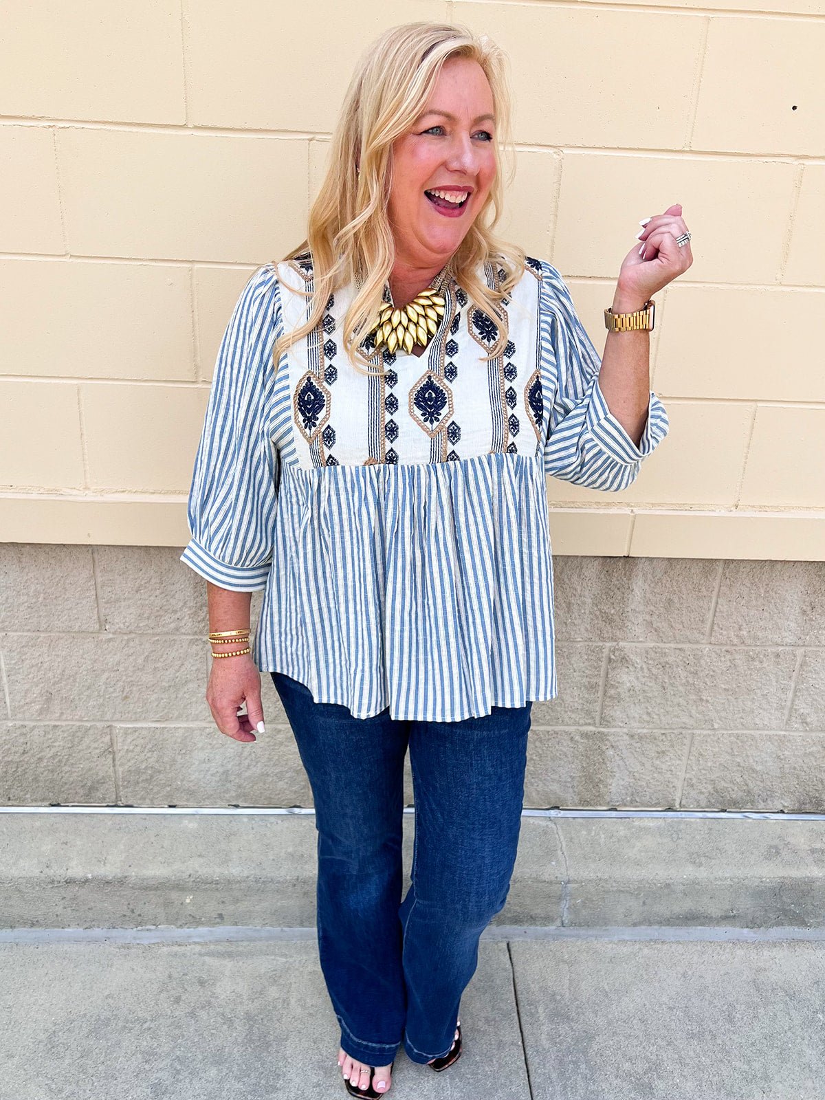 Coastal Garden Stripe Blouse - The Pink Pineapple 850