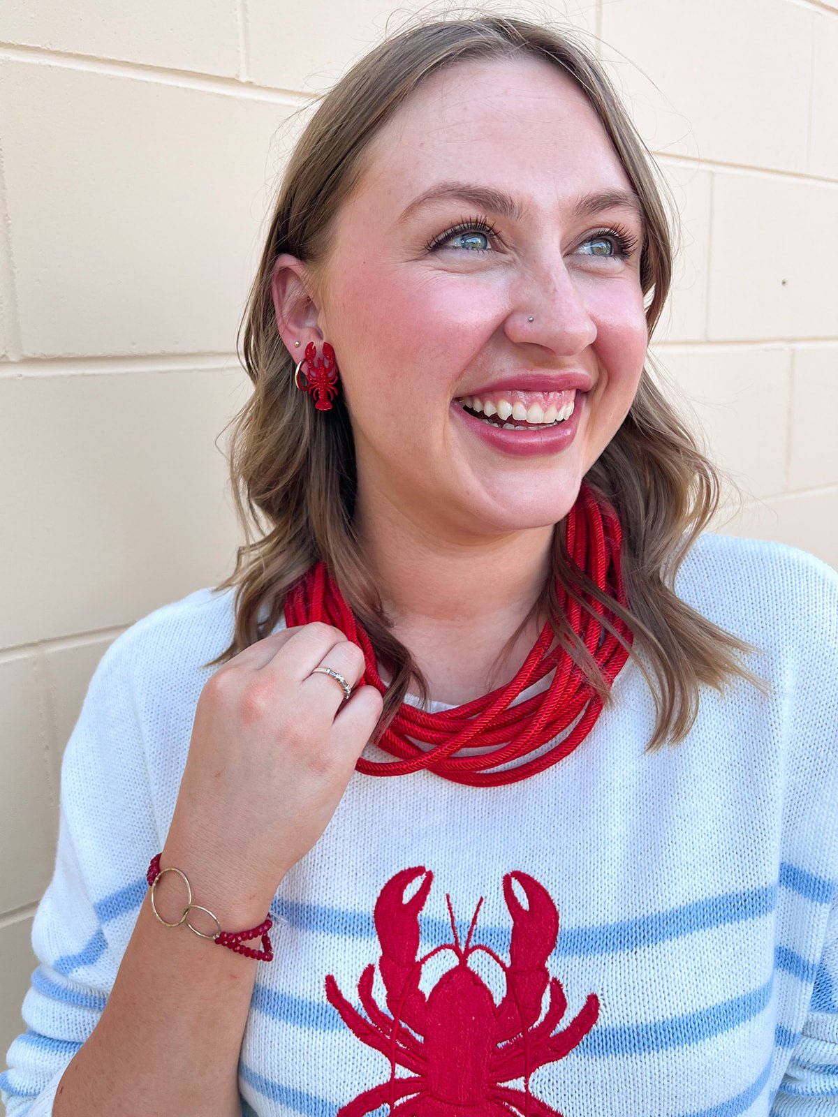 Coastal Lobster Stripe Relaxed Sweater - The Pink Pineapple 850