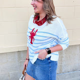 Coastal Lobster Stripe Relaxed Sweater - The Pink Pineapple 850