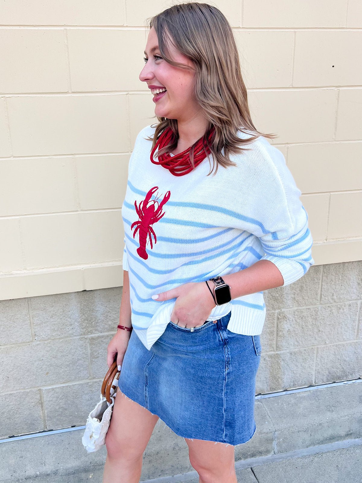 Coastal Lobster Stripe Relaxed Sweater - The Pink Pineapple 850