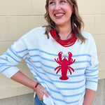 Coastal Lobster Stripe Relaxed Sweater - The Pink Pineapple 850