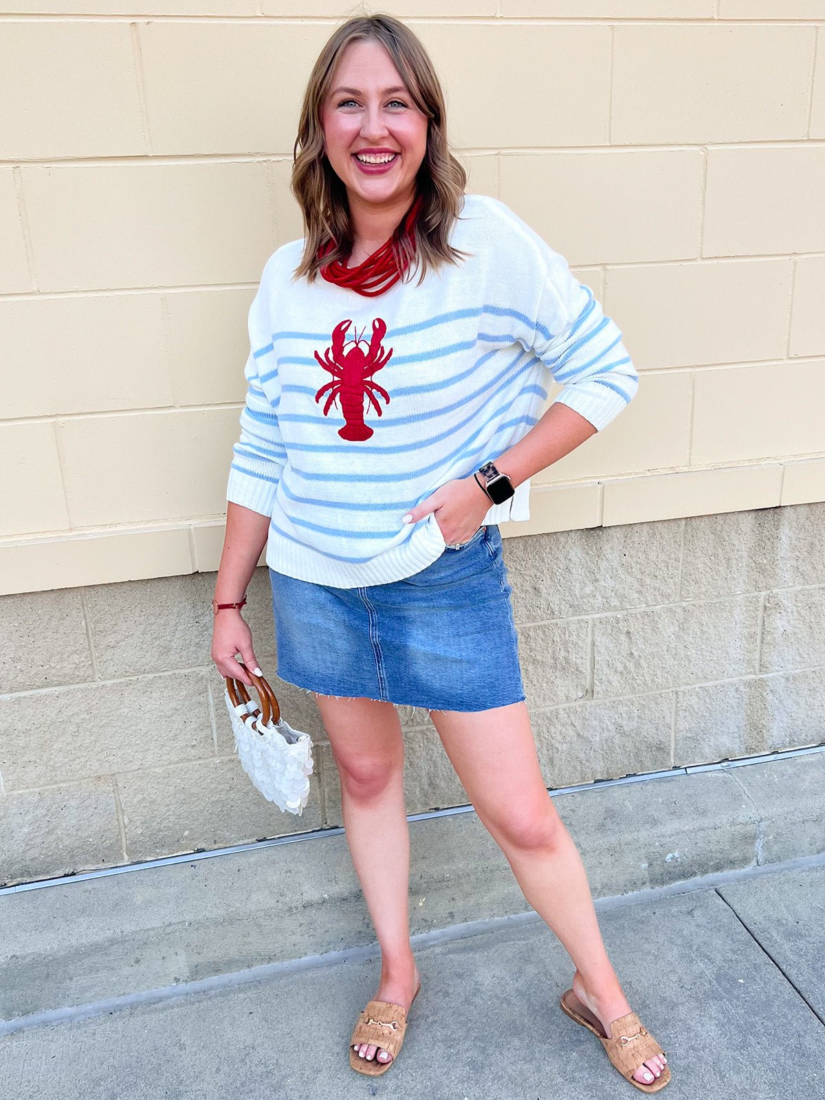 Coastal Lobster Stripe Relaxed Sweater - The Pink Pineapple 850