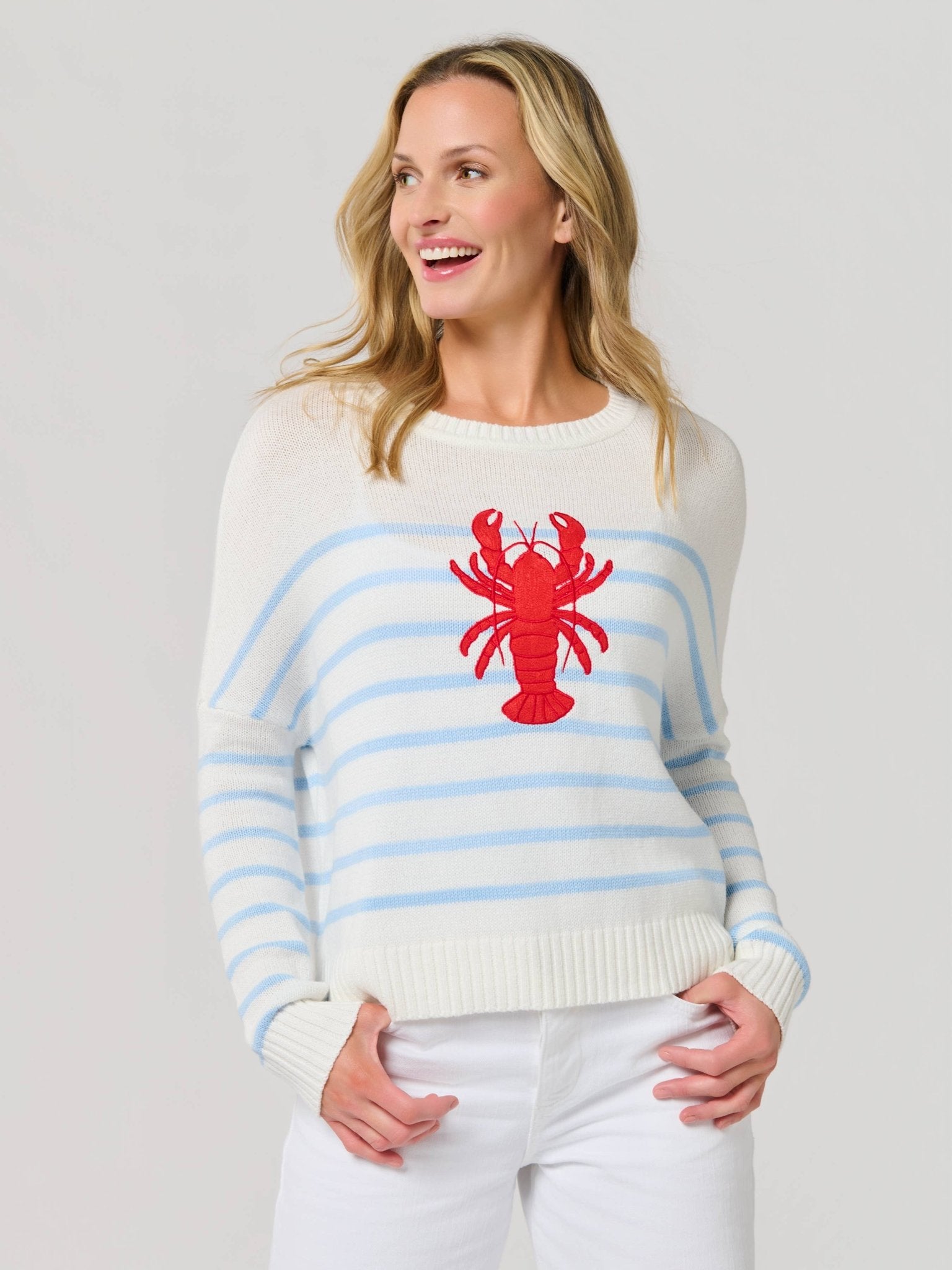 Coastal Lobster Stripe Relaxed Sweater - The Pink Pineapple 850