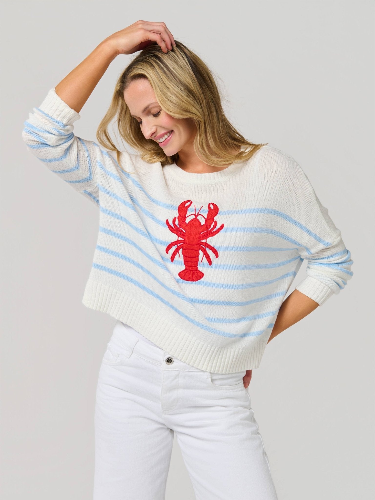 Coastal Lobster Stripe Relaxed Sweater - The Pink Pineapple 850