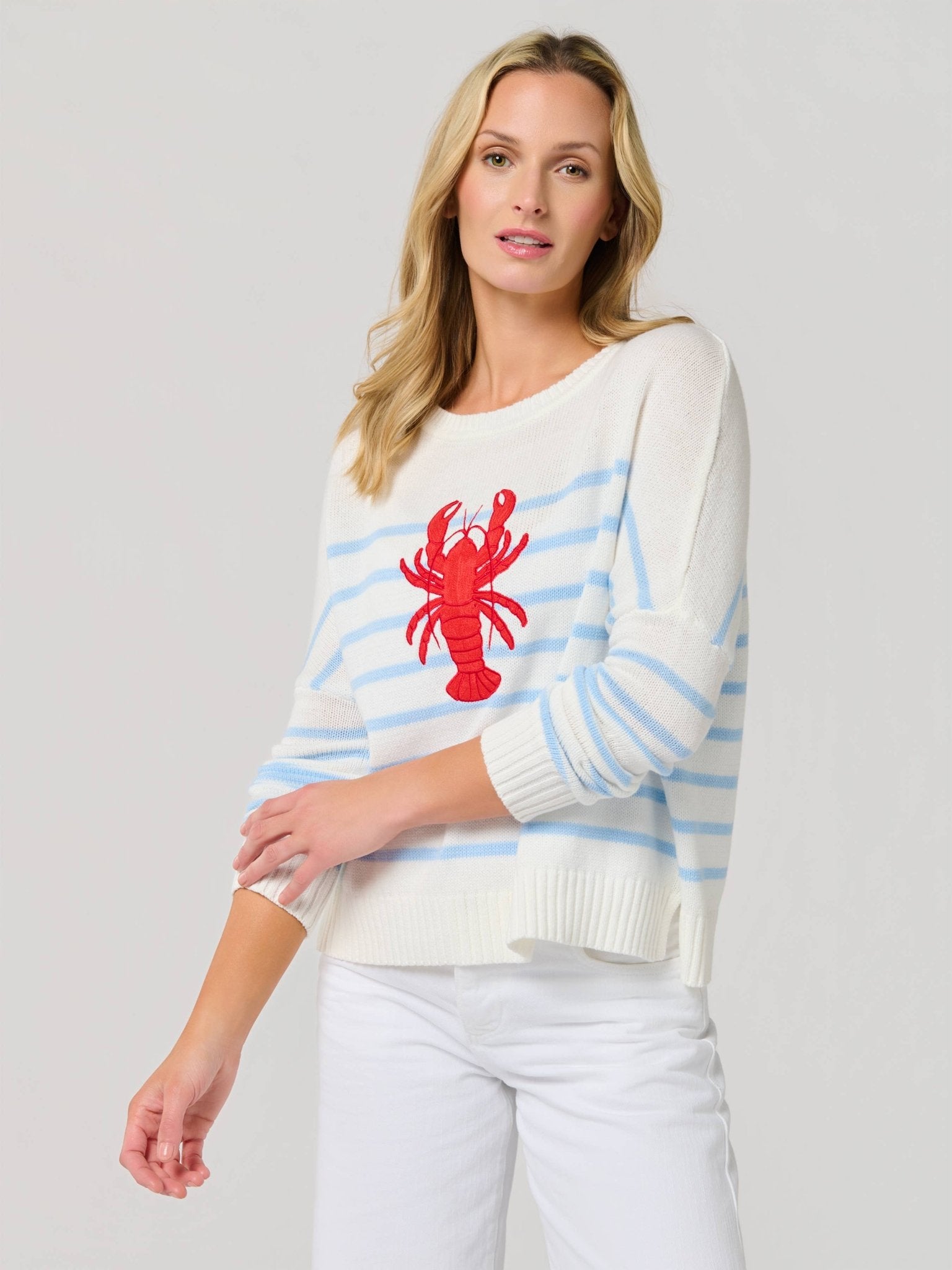 Coastal Lobster Stripe Relaxed Sweater - The Pink Pineapple 850
