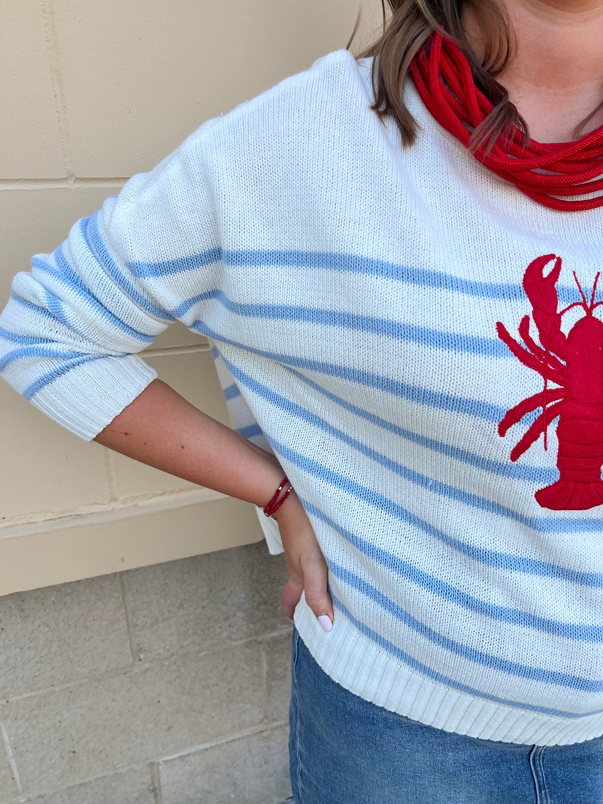 Coastal Lobster Stripe Relaxed Sweater - The Pink Pineapple 850