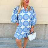 Coastal Muse Puff Sleeve Mini Dress - The Pink Pineapple 850