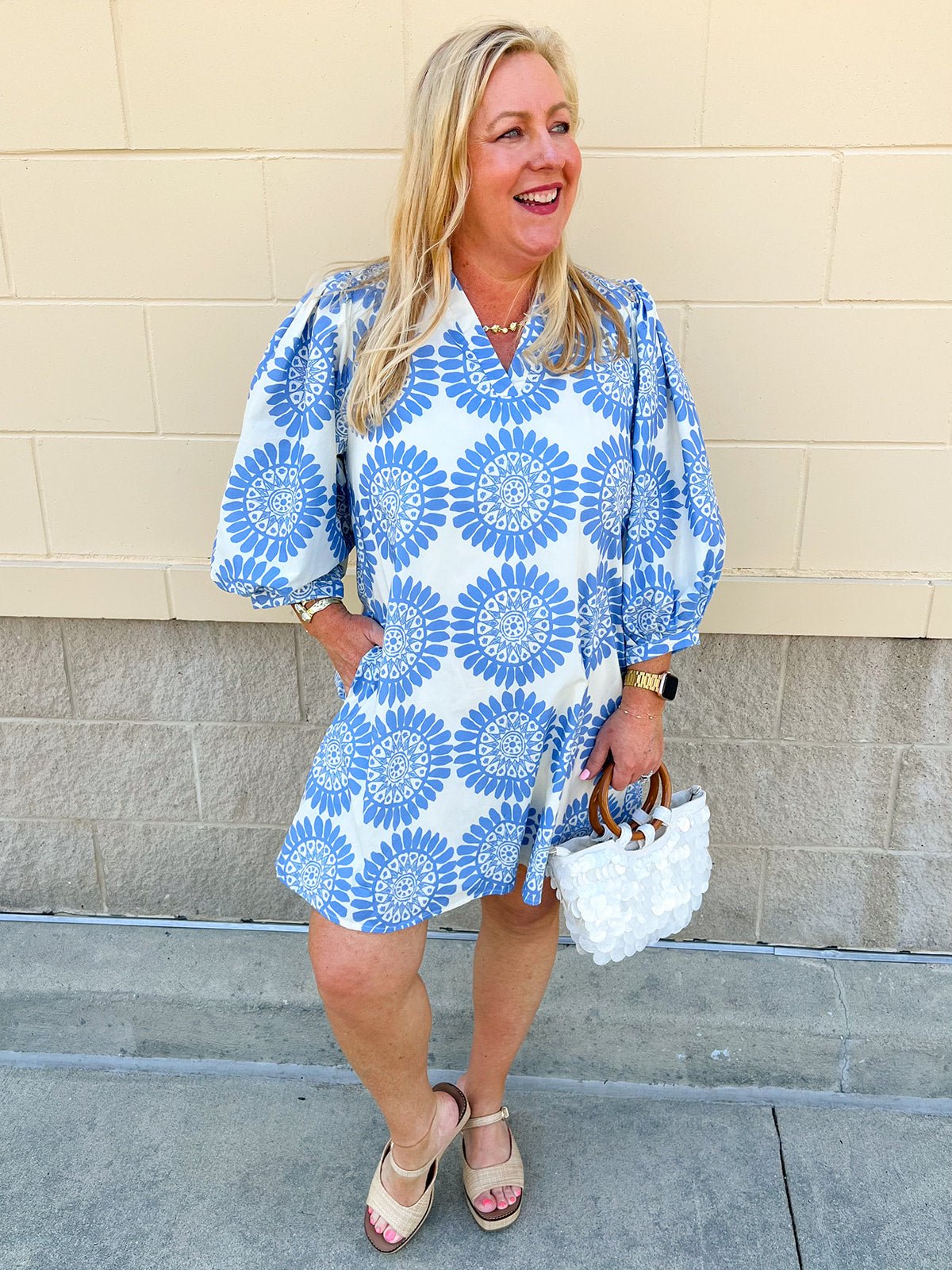 Coastal Muse Puff Sleeve Mini Dress - The Pink Pineapple 850