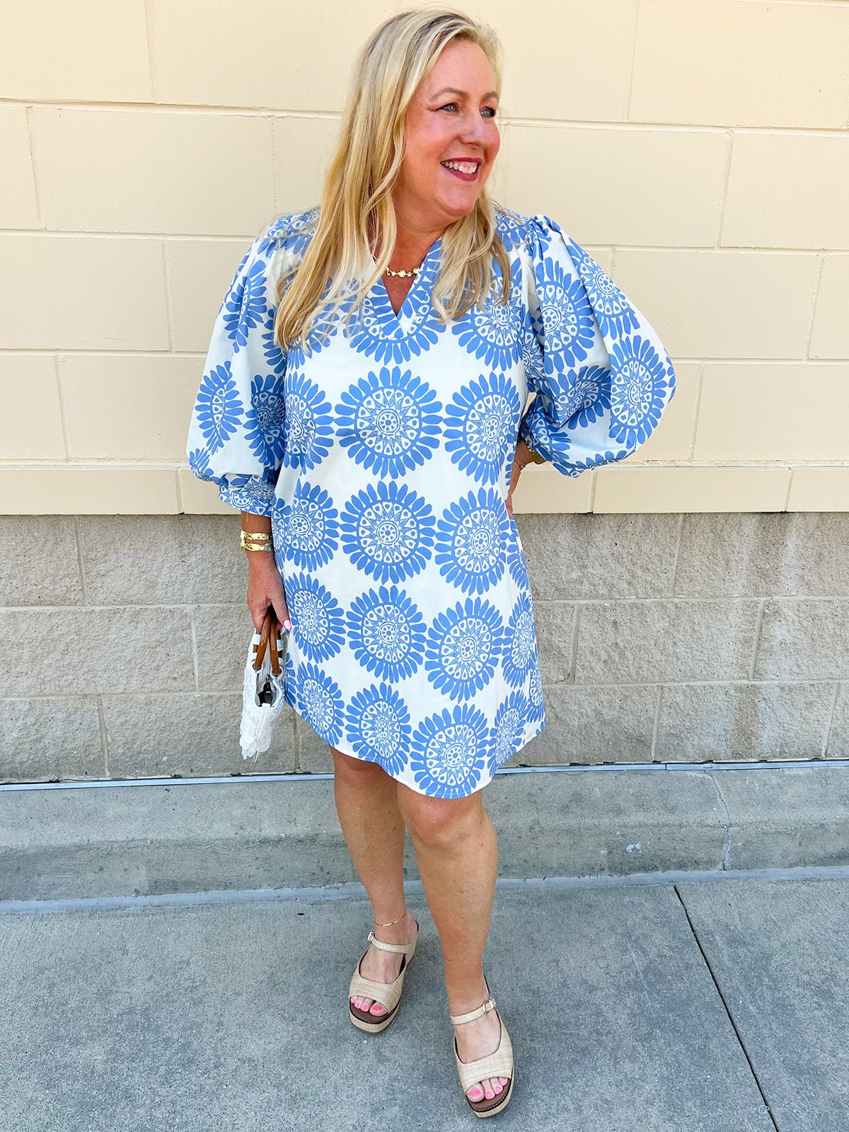 Coastal Muse Puff Sleeve Mini Dress - The Pink Pineapple 850
